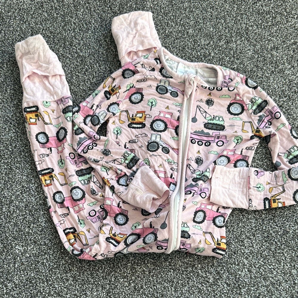 Pink Tractor and Truck Print Onesie